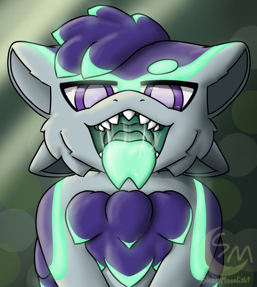 A gray, green, and purple avali with their slimy maw open. The green parts of their body are glowing, and so is their throat. 

Avali Maw Tongue Glow Glowy Mouth Mawshot Vore Tease Slimy Wet saliva Cute Soft Fluffy Commission Furry Art FurryArt