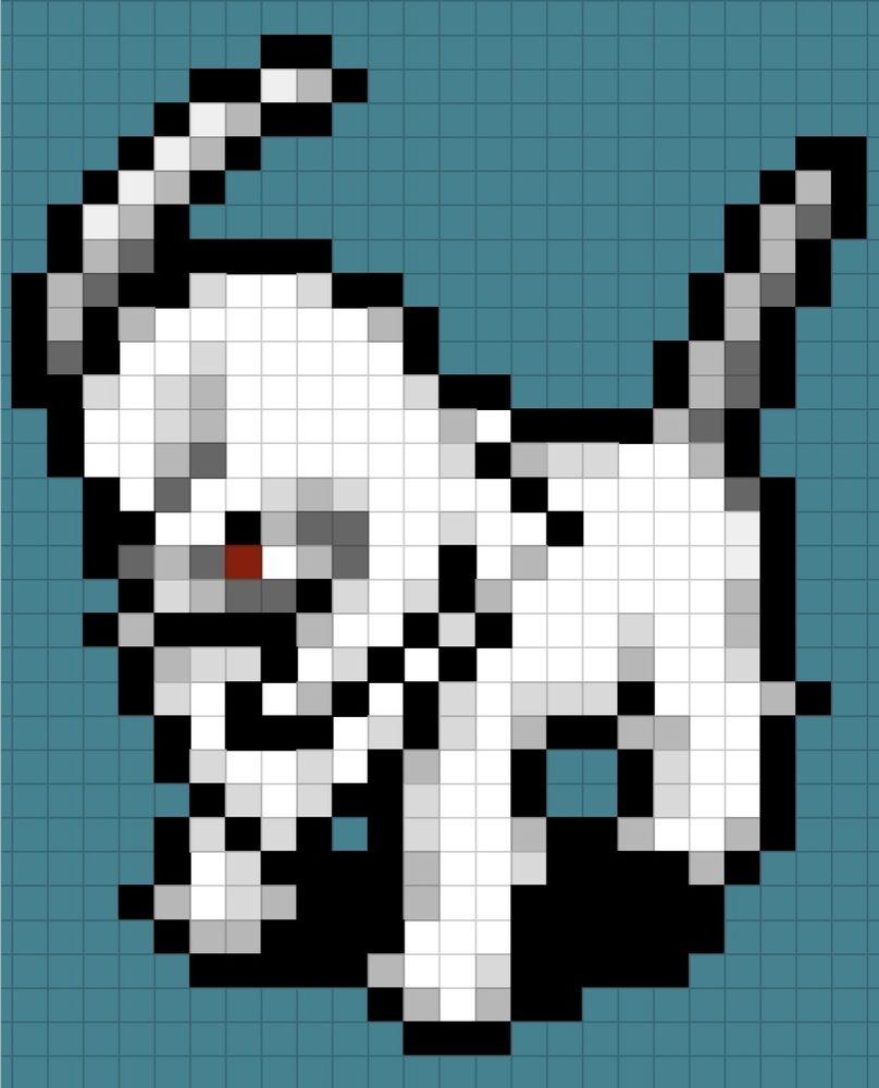 アブソルのドット(ポケモン不思議のダンジョン青・赤の救助隊より)
実際のゲーム画面を参考にしてスマホのスプレッドシート上で自分なりに手打ち再現してみたものです！