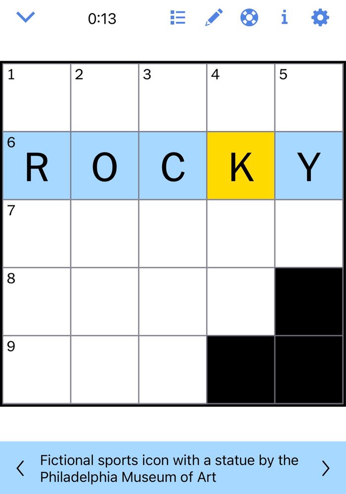 The NYT mini puzzle today with a clue that reads “Fictional sports icon with a statue by the Philadelphia Museum of Art”. The answer is filled in. So I’ve spoiled this for the sighted, but not the sight-impaired. 
