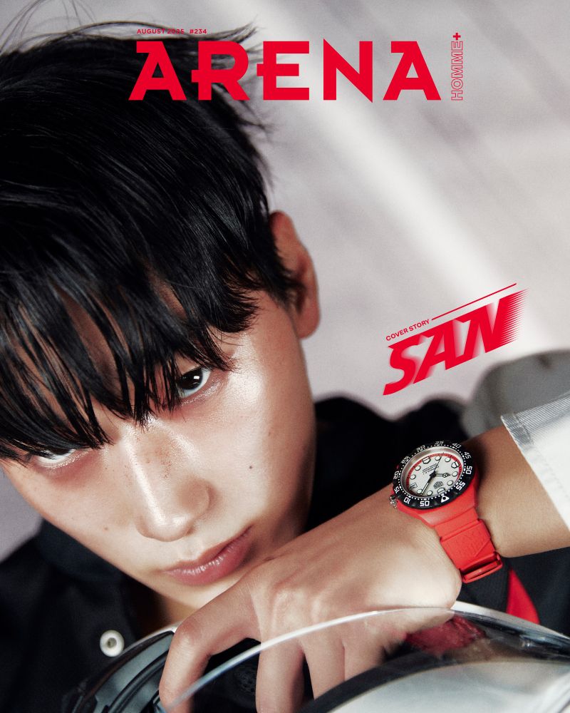 kpop group ateez member choi san posing for cover of arena homme magazine