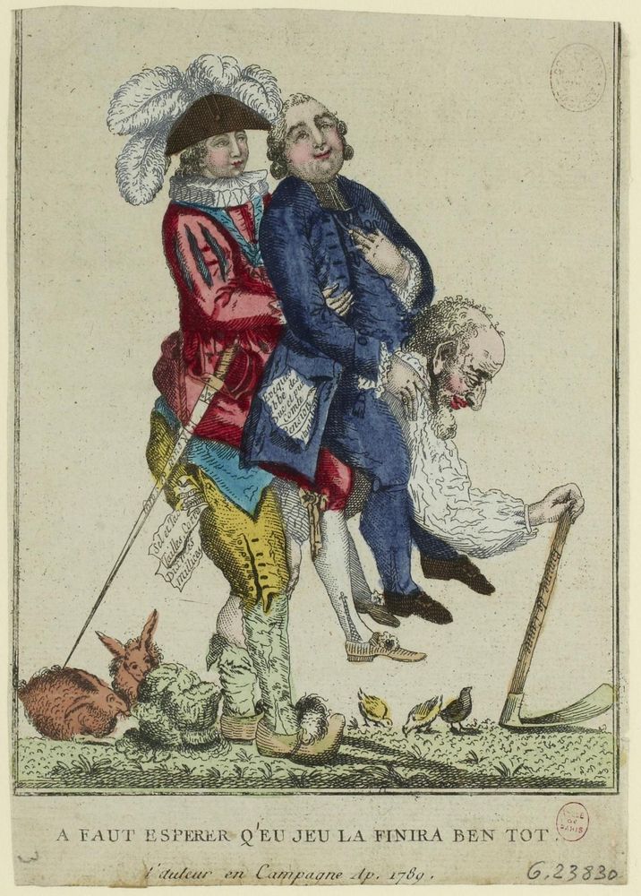 Célèbre gravure du tiers état ayant la noblesse et le clergé sur son dos. Plus d'explications ici : https://www.carnavalet.paris.fr/collections/revolution-francaise-ancien-regime-caricature-sur-les-trois-ordres-le-tiers-etat