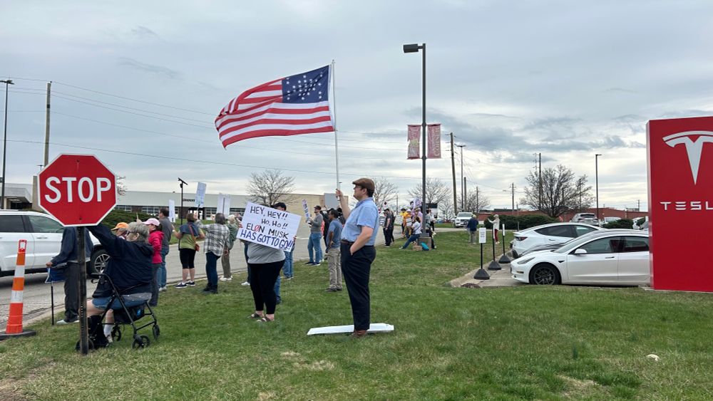 Tesla protest 30-50 people 