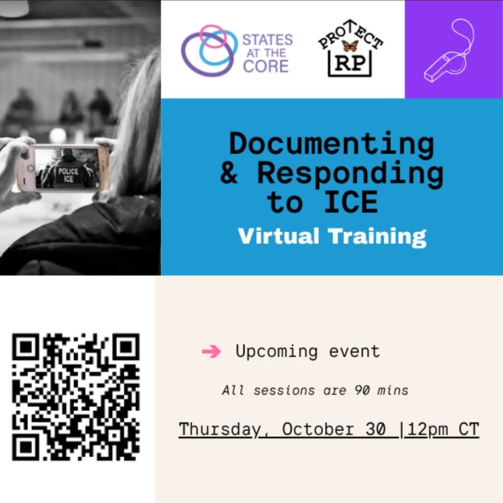 States at the Core ICE watch training 

Documenting & Responding to ICE
Virtual Training
Upcoming event
All sessions are 90 mins
Thursday October 30 |12pm CT