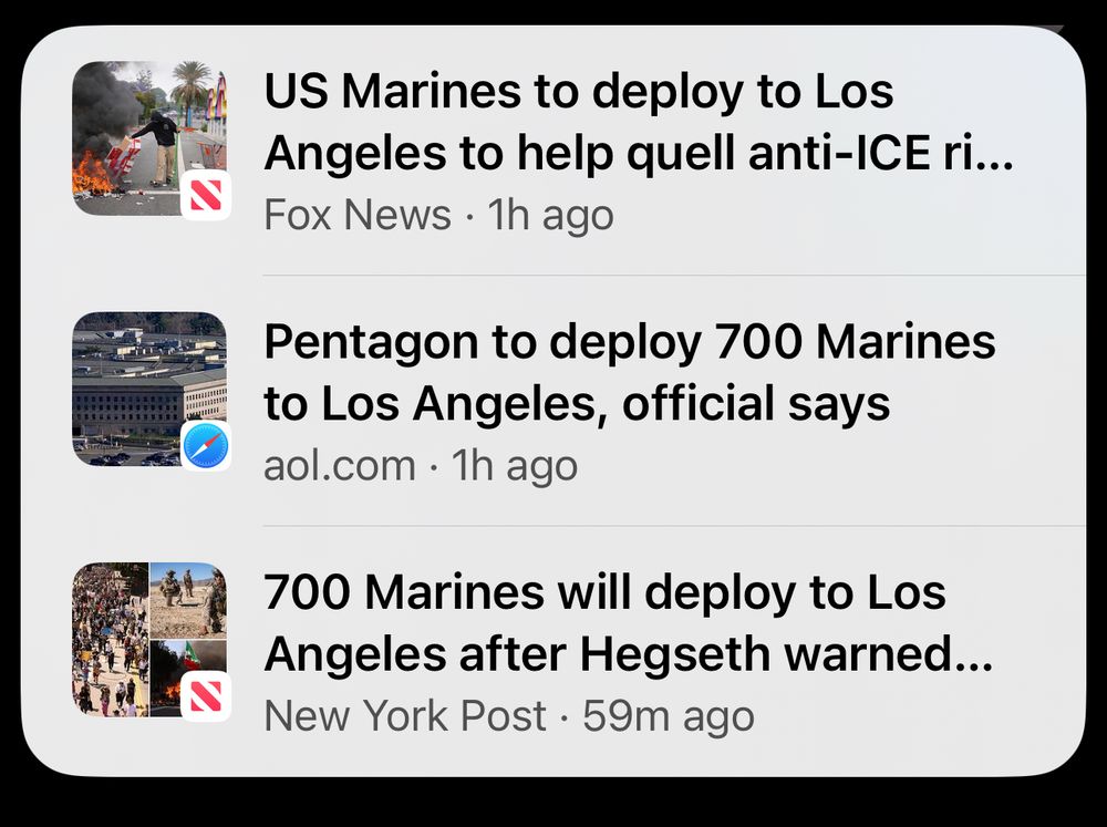 US Marines to deploy to Los Angeles to help quell anti-ICE ri...
Fox News • 1h ago
Pentagon to deploy 700 Marines to Los Angeles, official says aol.com • 1h ago
700 Marines will deploy to Los Angeles after DUI hire Hegseth warned...
New York Post • 59m ago