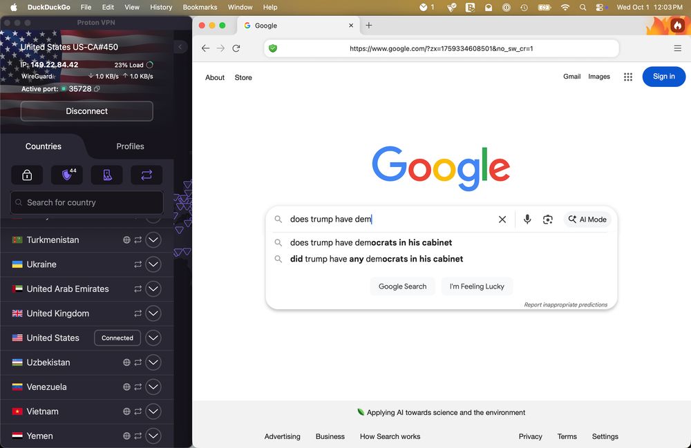 Search for “does trump have dem” on google with vpn set to the US shows no autocomplete results related to dementia