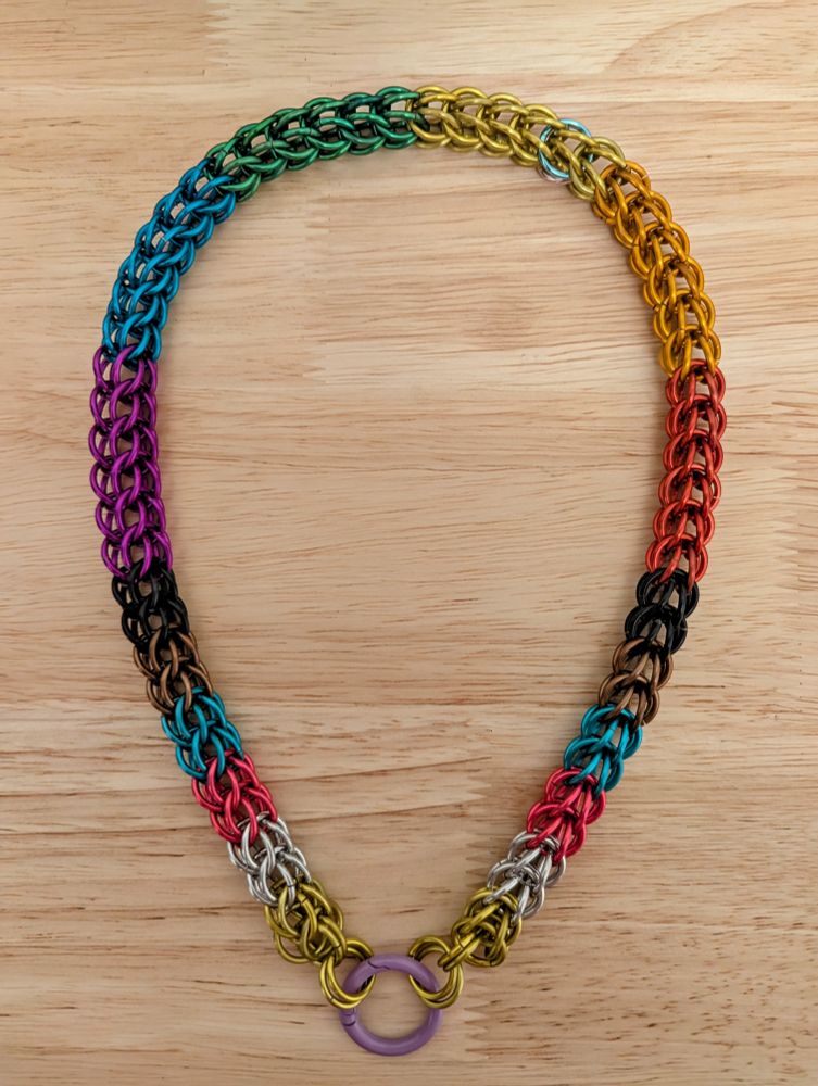 Progressive Pride chainmail collar made by Timber