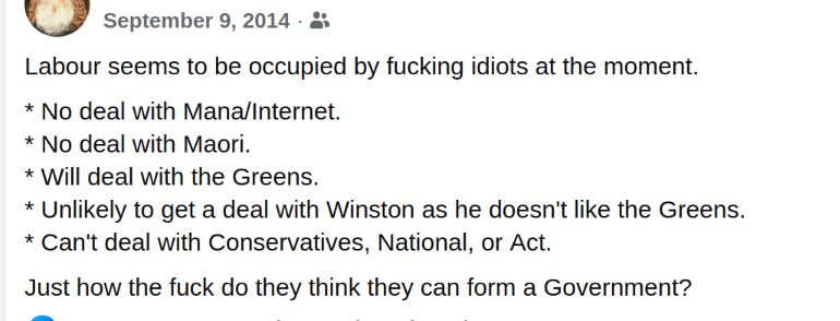 A post pointing out labour, in 2014, had ruled out forming a coalition with pretty much every other party.