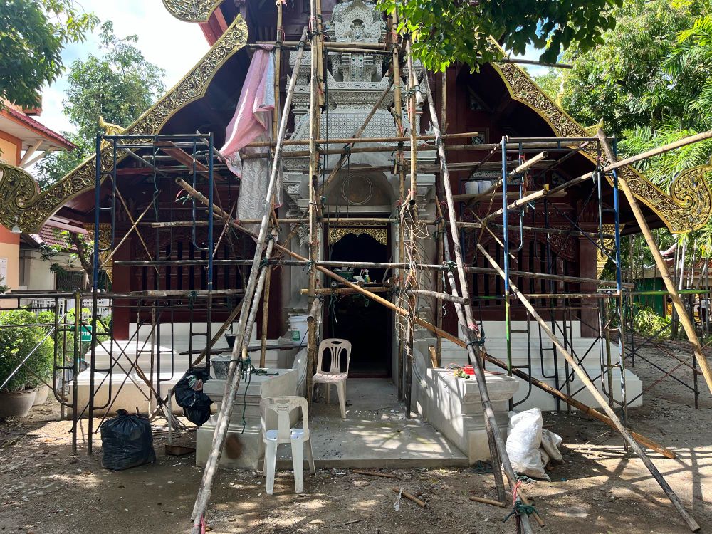 A temple building under construction 