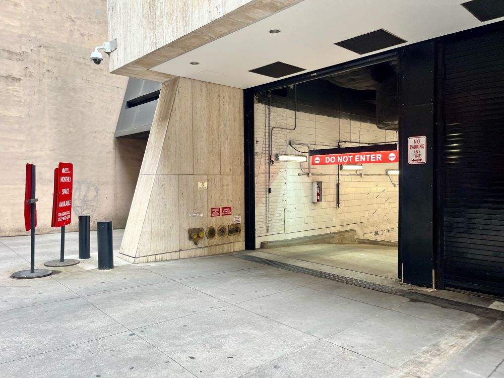 The entrance to a parking garage 