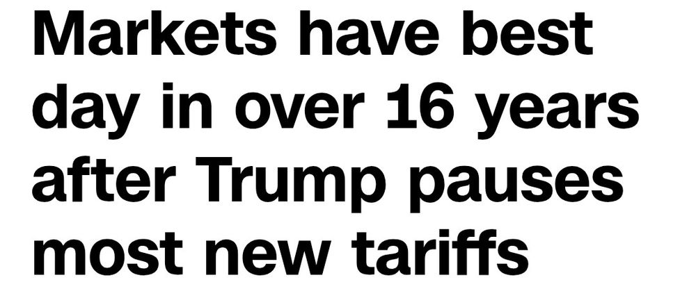 Markets have best day in over 16 years after Trump pauses most new tariffs