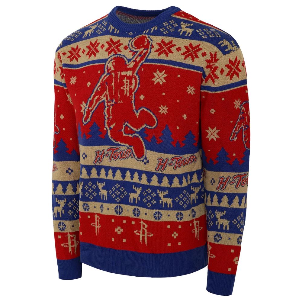 An “ugly” Houston rockets themed Christmas sweater with the Dunkstronaut logo in the center