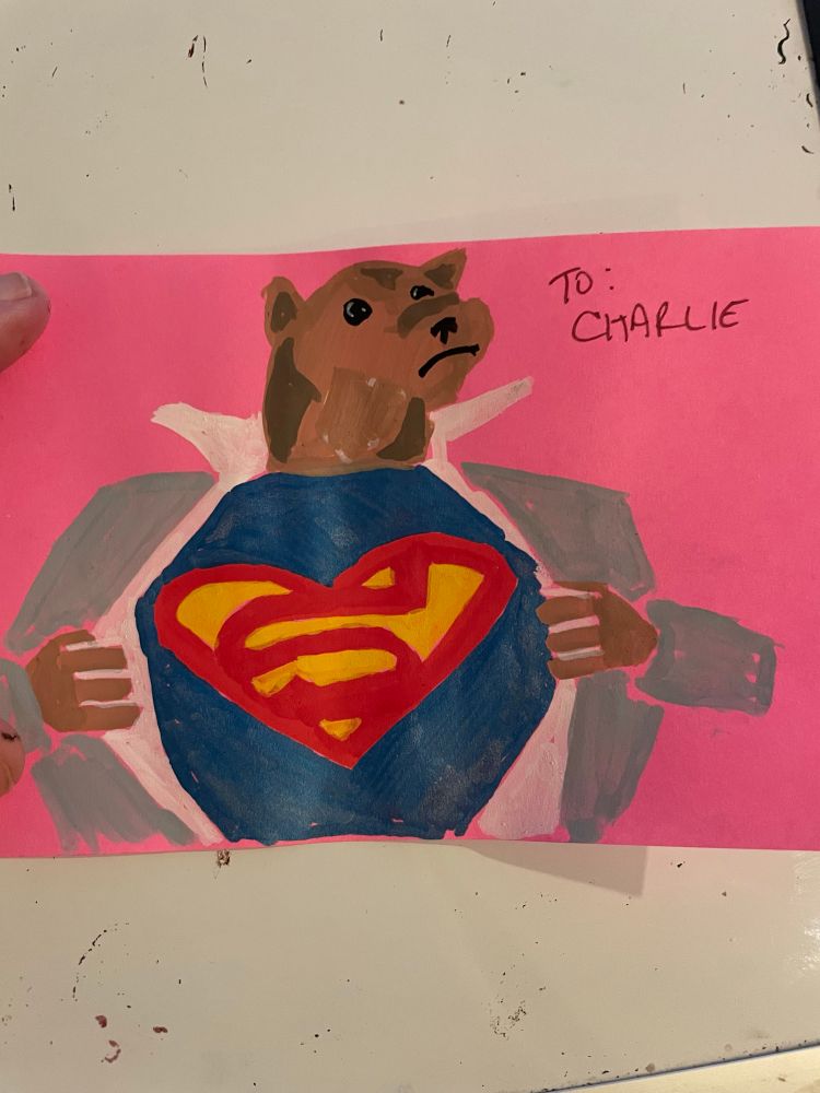 Menswear dog as clark kent revealing himself to be superman