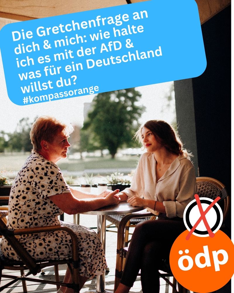 Symbolbild mit dem Text: Die Gretchenfrage an dich und mich: Wie halte ich es mit der AfD und was für ein Deutschland willst du?