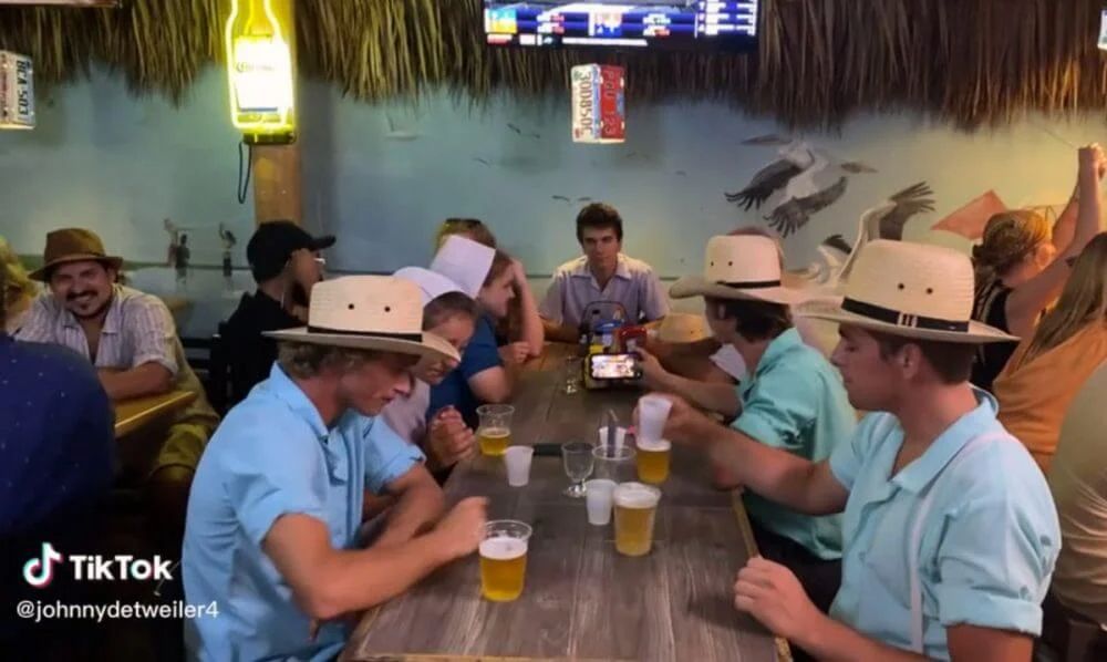 Amish drinking beer.