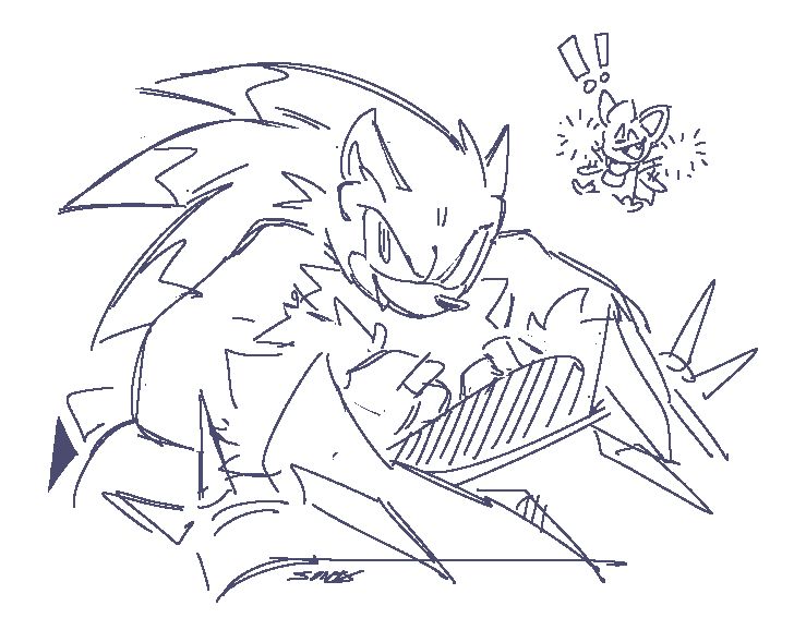 a sketchy bust shot of sonic the werehog in his unleashed themed car from sonic crossworlds. he's holding onto the steering wheel while grinning at the viewer. chip is in the back holding up pom-poms excitedly.