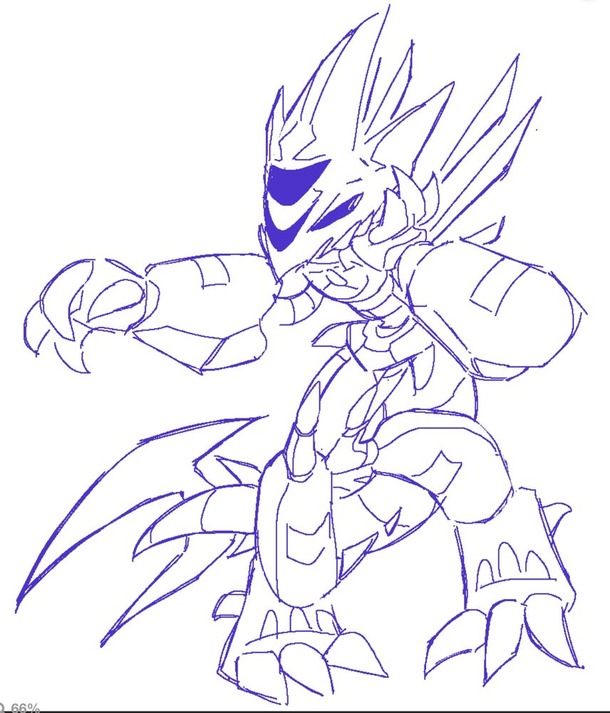 a digital fullbody sketch of metal sonic with a modified design resembling metal overlord. she’s posing with one leg up and one hand on her face. metal is looking to the side. 