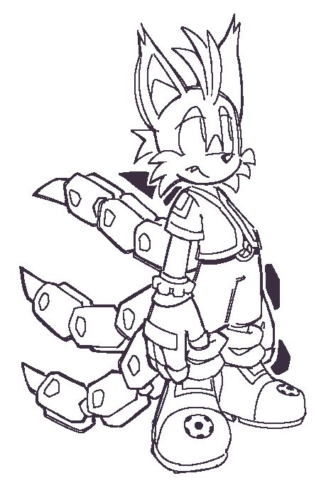 a fullbody digital sketch of nine the fox, he's standing casually looking off to the side with a bored expression.