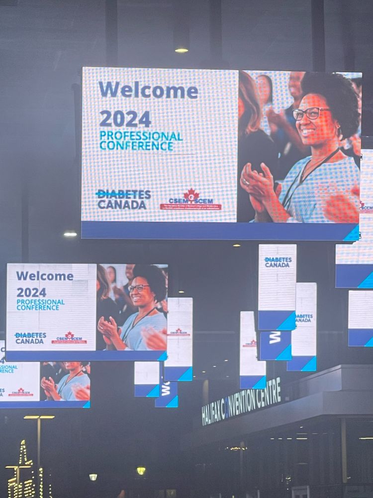 Image of marketing screens outside the Halifax Convention Centre promoting a national diabetes conference.