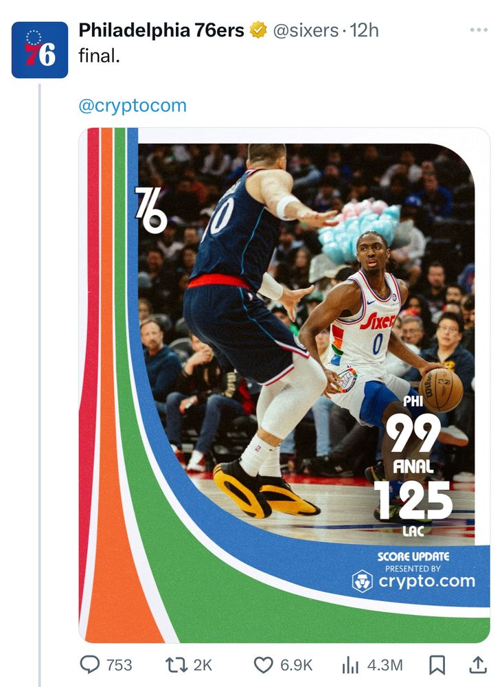 A graphic posted to Twitter with the final score of the Philadelphia 76ers game. 

Poor kerning on the retro font has squeezed letters in the word “FINAL” together to appear as if they say “ANAL.”