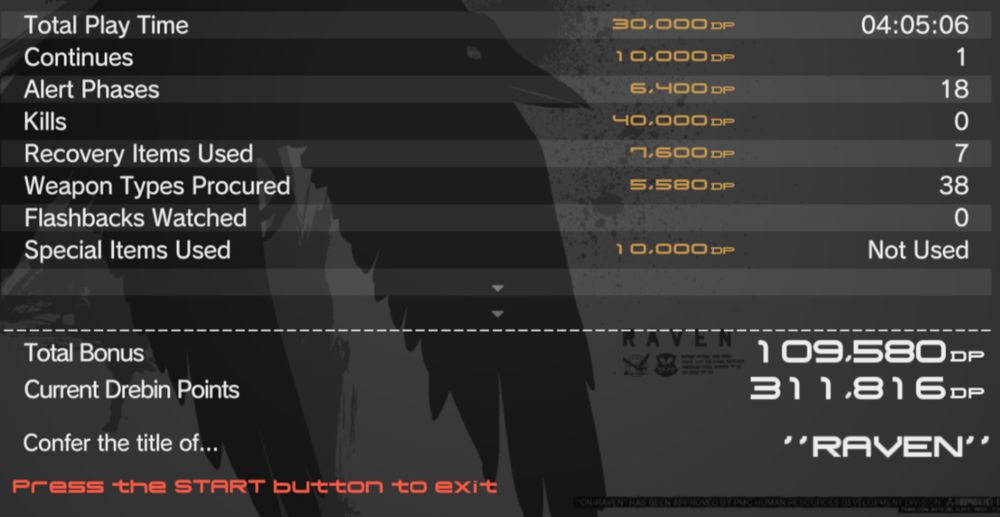 iggy's results screen from clearing Metal gear solid 4 with Raven rank which is attained for beating the game under 5 hours and iggy's time was 4:05:06