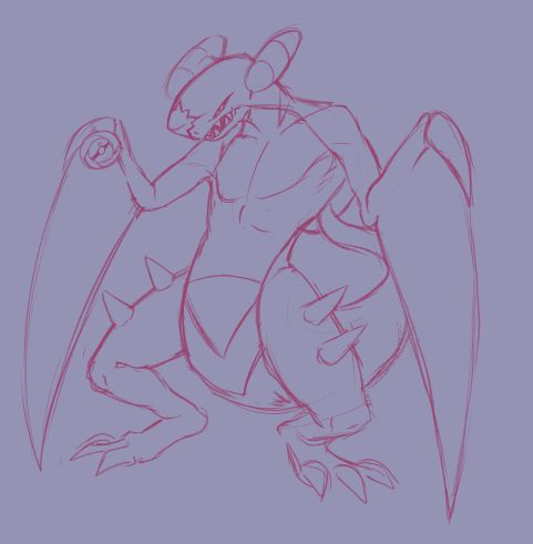 sketch of garchomp, a pokemon thats a mix between a dragon and a shark