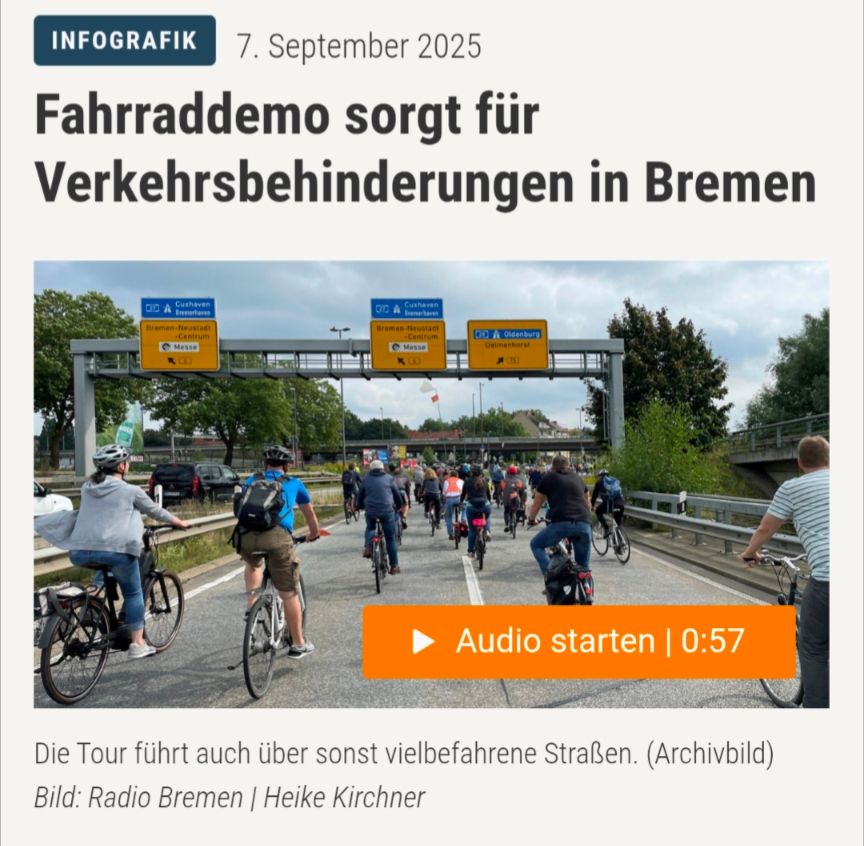 Schlagzeile: Fahrraddemo sorgt für Verkehrsbehinderungen in Bremen