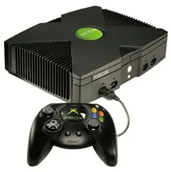 A black and green Xbox (original) with its controller.