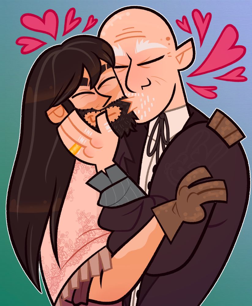 digital art of Kleon Rivas being kissed on the cheek by Mike Ehrmantraut
