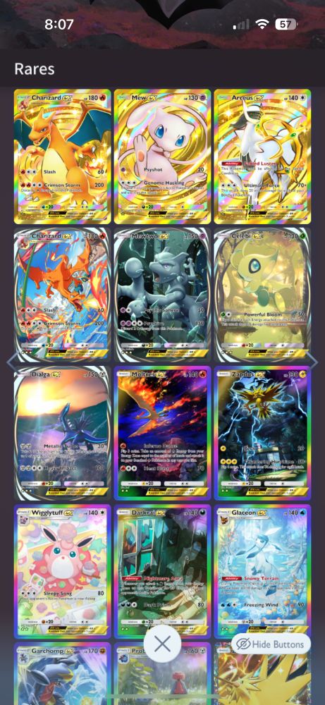 A virtual binder of my most rare cards from Pokemon TCG Pocket