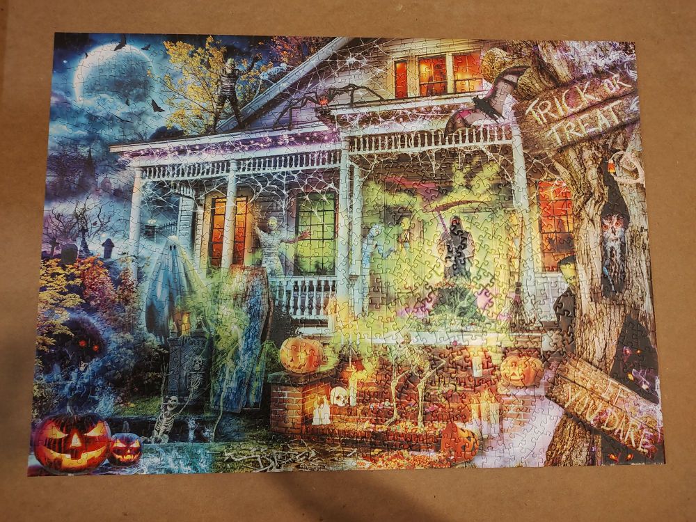 Completed puzzle of a Halloween scene