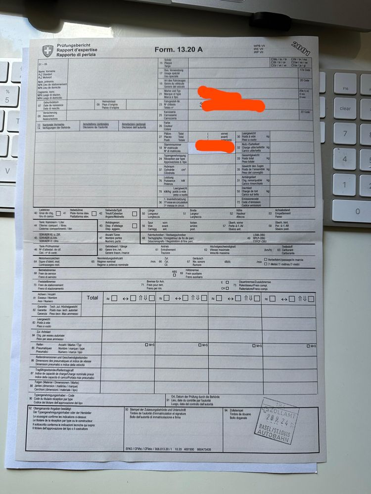 Form 13.20 A car import details