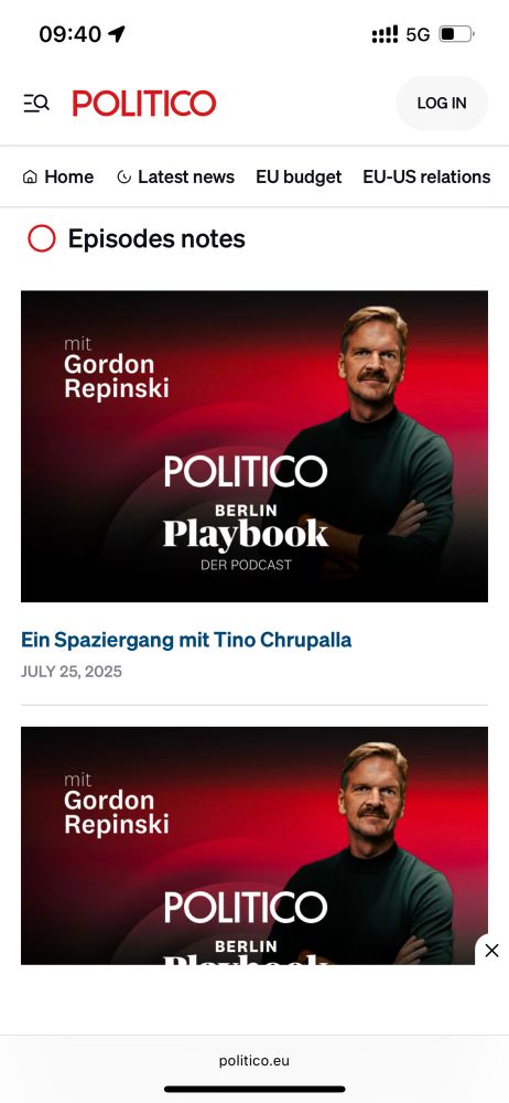 Screenshot Politico Podcast mit der letzten Folge: Ein Spaziergang mit Tino Chrupalla
