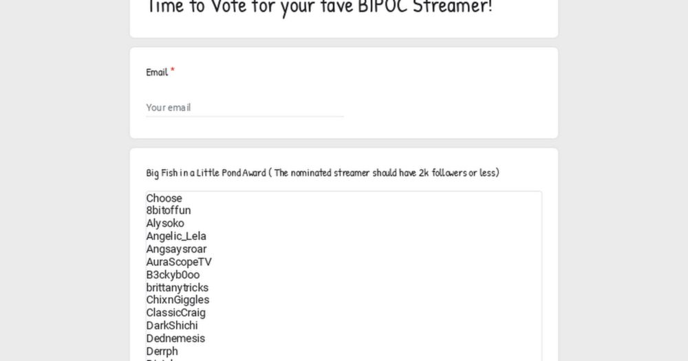 Time to Vote for your fave BIPOC Streamer!