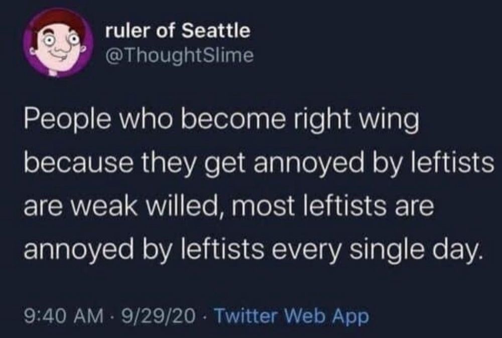 People who become right wing because they get annoyed by leftists are weak willed, most leftists are annoyed by leftists every single day.