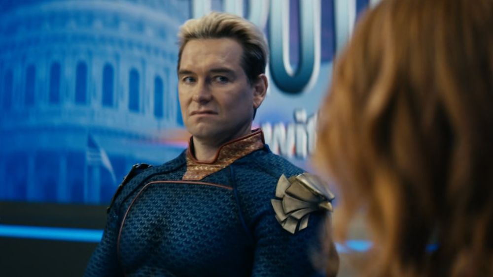 Homelander with a disgusted expression on his face