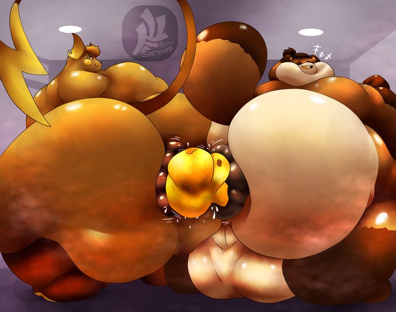 Ruchex and Libra are playing tug-of-war with a fat honey dummy as the "rope" they have to pull with their massive juicy puffy anuses.