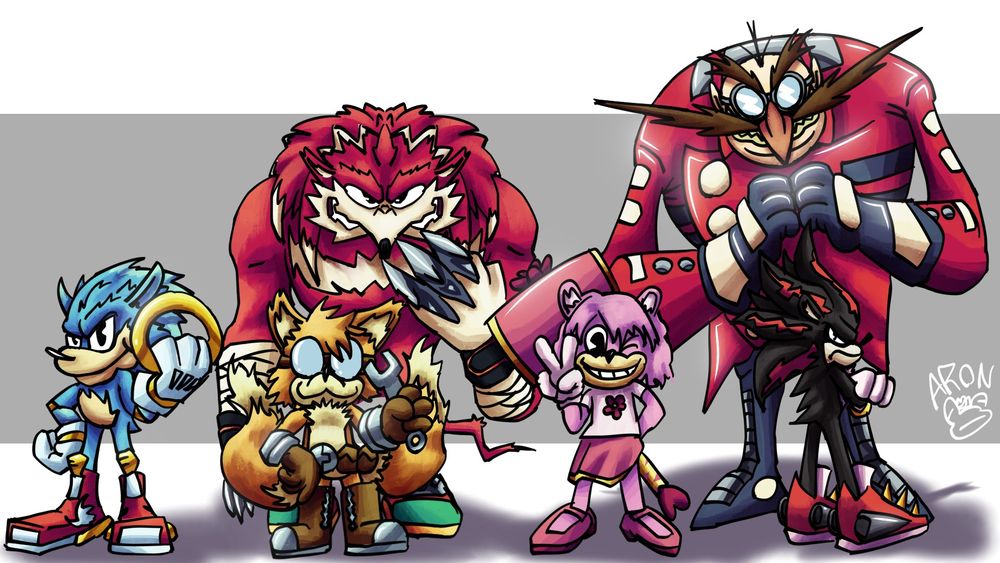 Redesign dos personagens Sonic, Tails, Knuckles, Amy Rose, Shadow e Eggman da série de jogos Sonic 