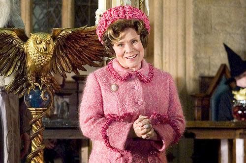 Dolores Umbridge from harry potter looks evil in all pink