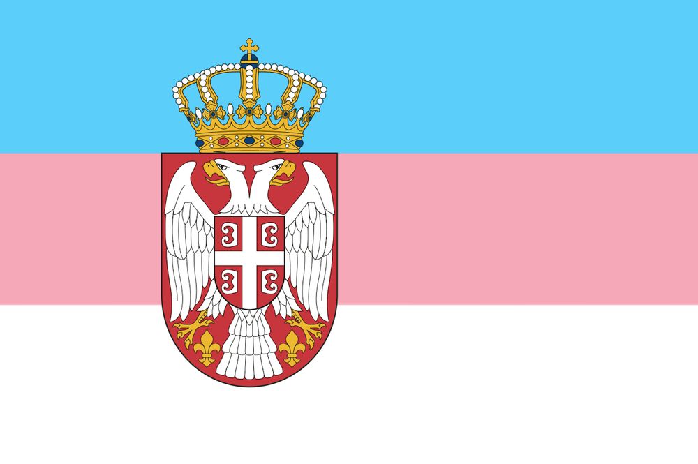 serbian flag but the stripes has the colors of transgender flag