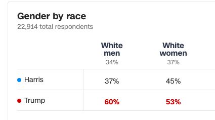 Exit polls 53% of white women voted for Trump.