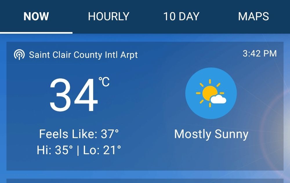 The current forecast at St. Clair County International Airport on 6/23/25. Equivalent to 94 Freedom Units or the 4th level of Hell. It's hot out there!