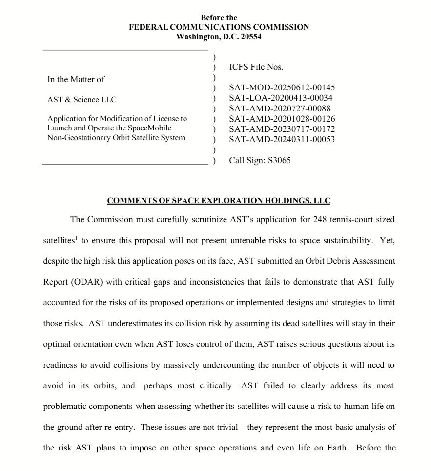 Letter from SpaceX that is complaining to FCC about AST.

