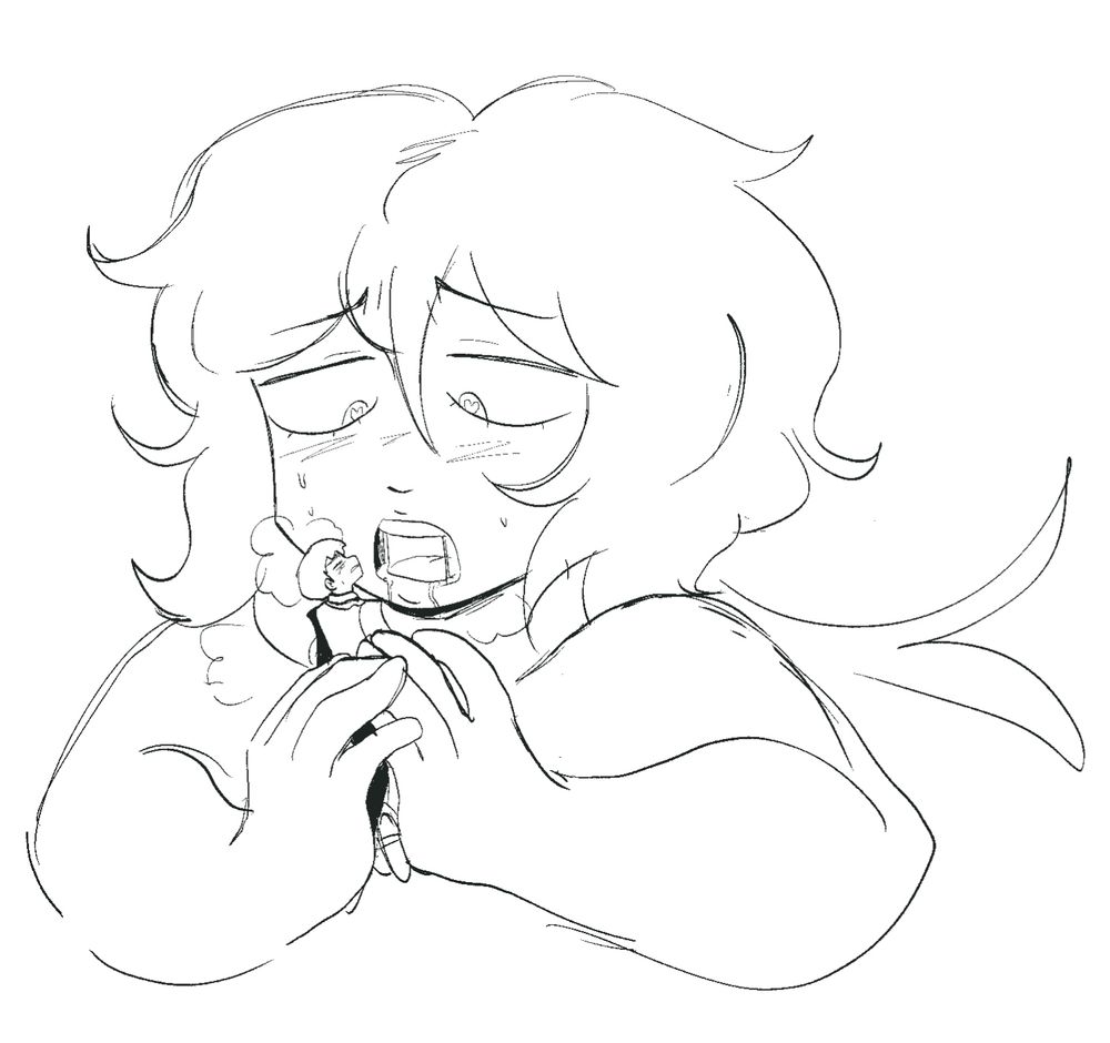 Mob Psycho 100/ MP100 OC, Marzipan, size shifting/ shrinking Reigen Arataka and threatening to eat him.