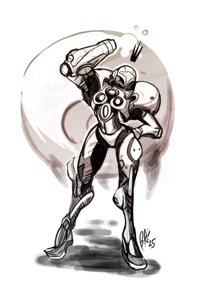 Sketch of samus aran wearing the light suit