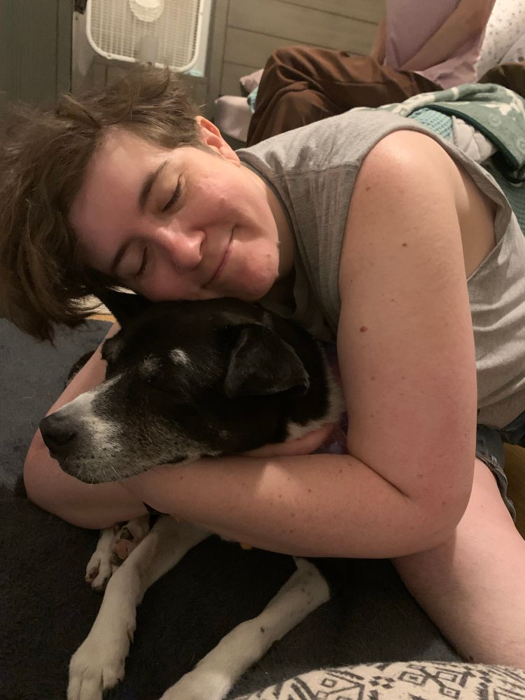 Guinivere is being smothered by me as I lean over and hug her, head on head. She was over it and tbf I would be too. 