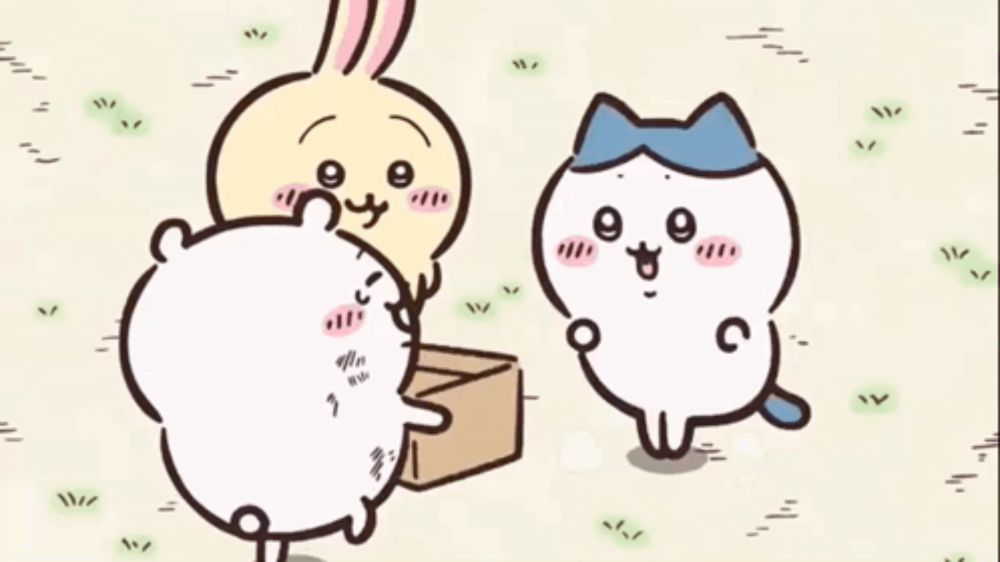 a cartoon of a rabbit , a cat and a box .