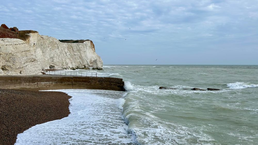 Splash point Seaford in East Sussex windy summer afternoon 