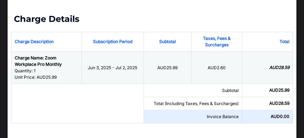 Zoom invoice