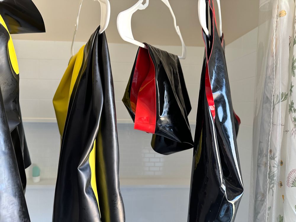 Latex clothes that have been freshly cleaned and polished. 