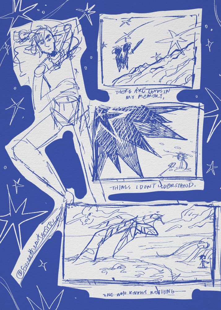 sketch linework of "why the islands fell" comic page